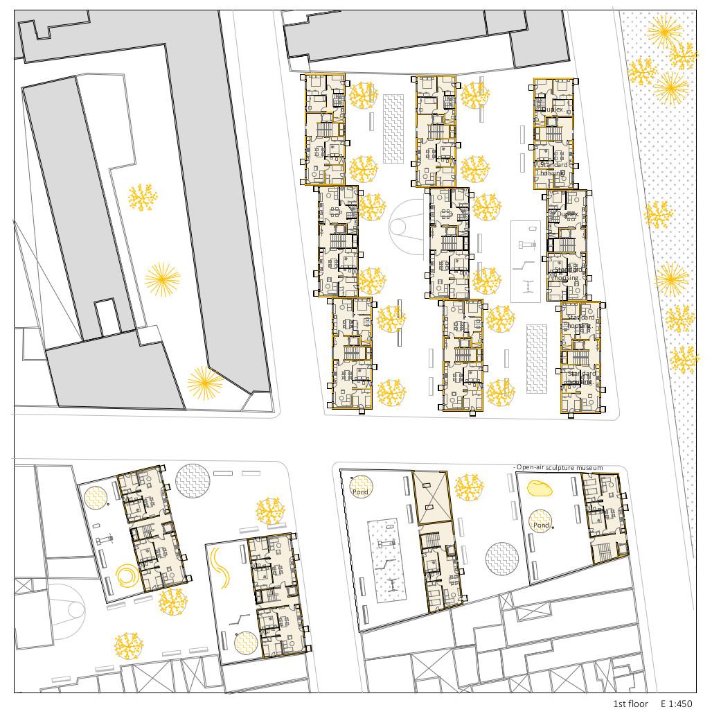 Planta tipo general. Organizacion de las viviendas en las plantas superiores.