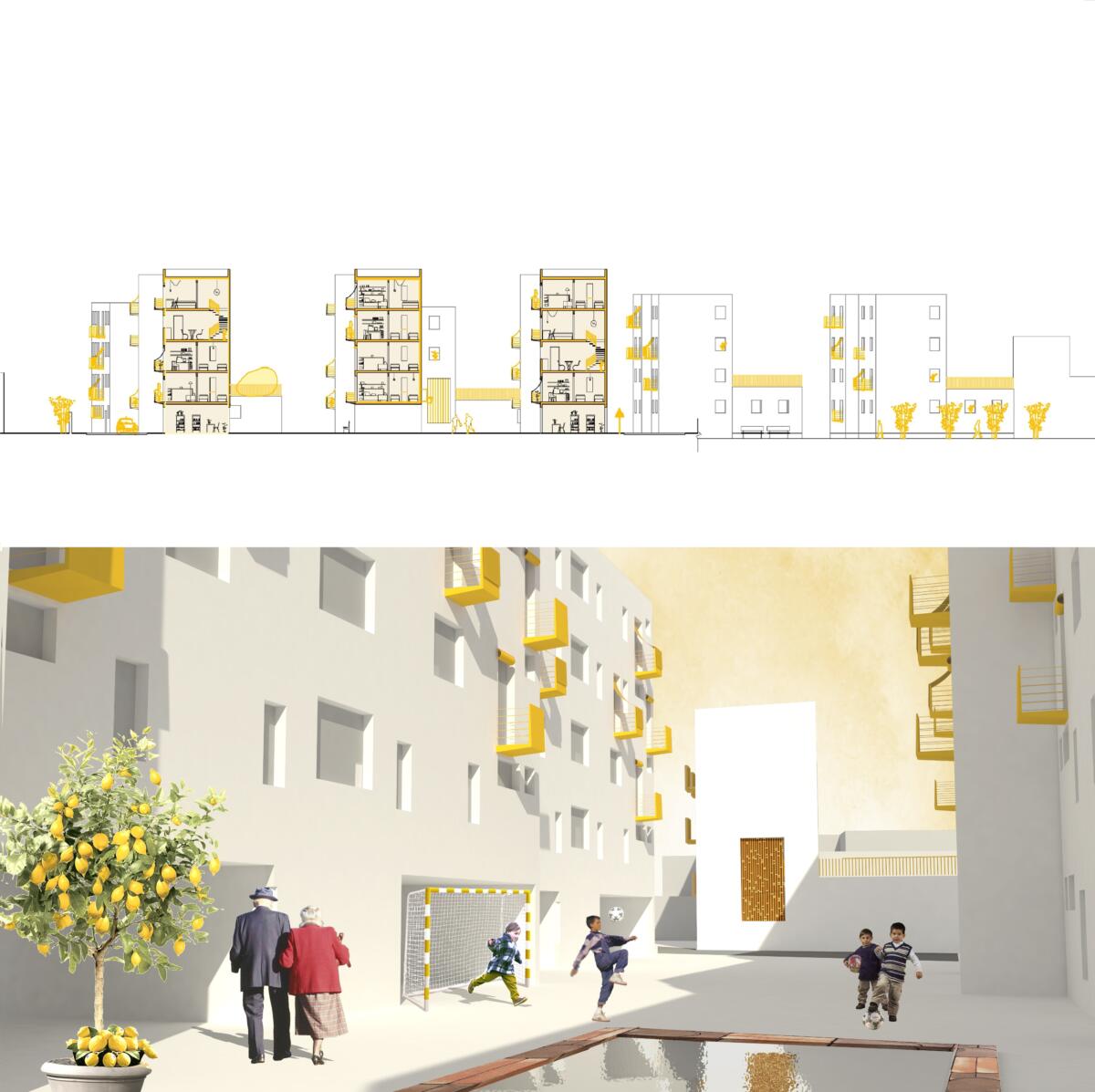 Seccion transversal 1. Relacion entre los espacios interiores y exteriores.